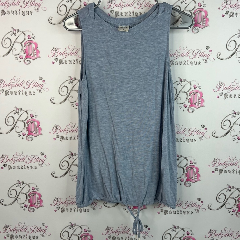 Soma tank top tie up baby Light Blue Sleeveless Tank Top long style cinch hem